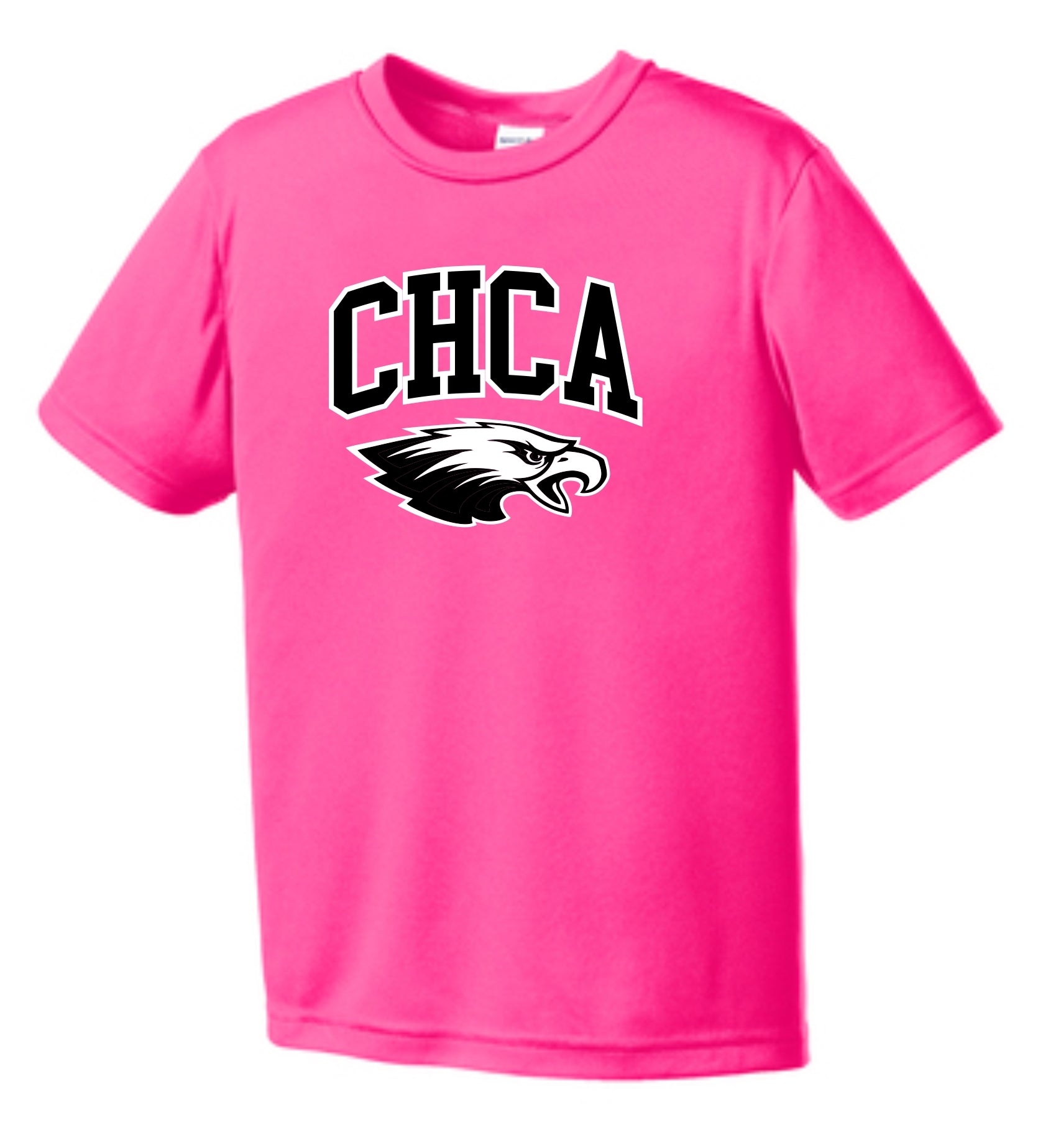 CHCA neon pink moisture-wicking youth tee